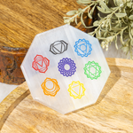 SELENITE Charging Plate, Hexagon 7 Chakra Selenite Charging Plate