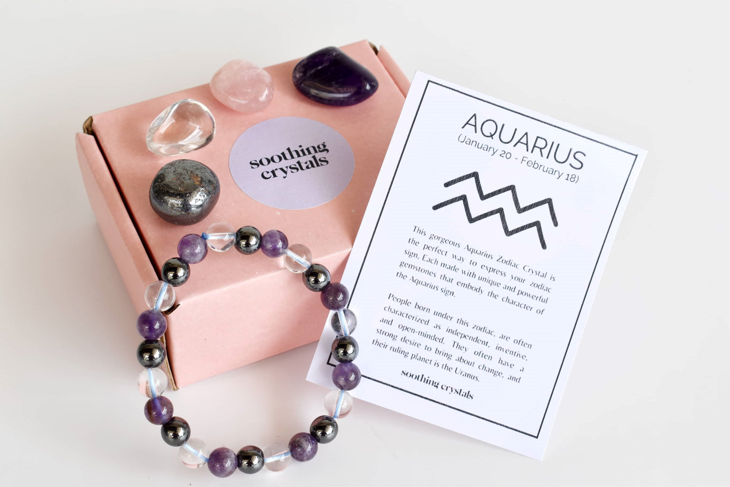 AQUARIUS Zodiac Crystal Kit, Bracelet & Tumbles