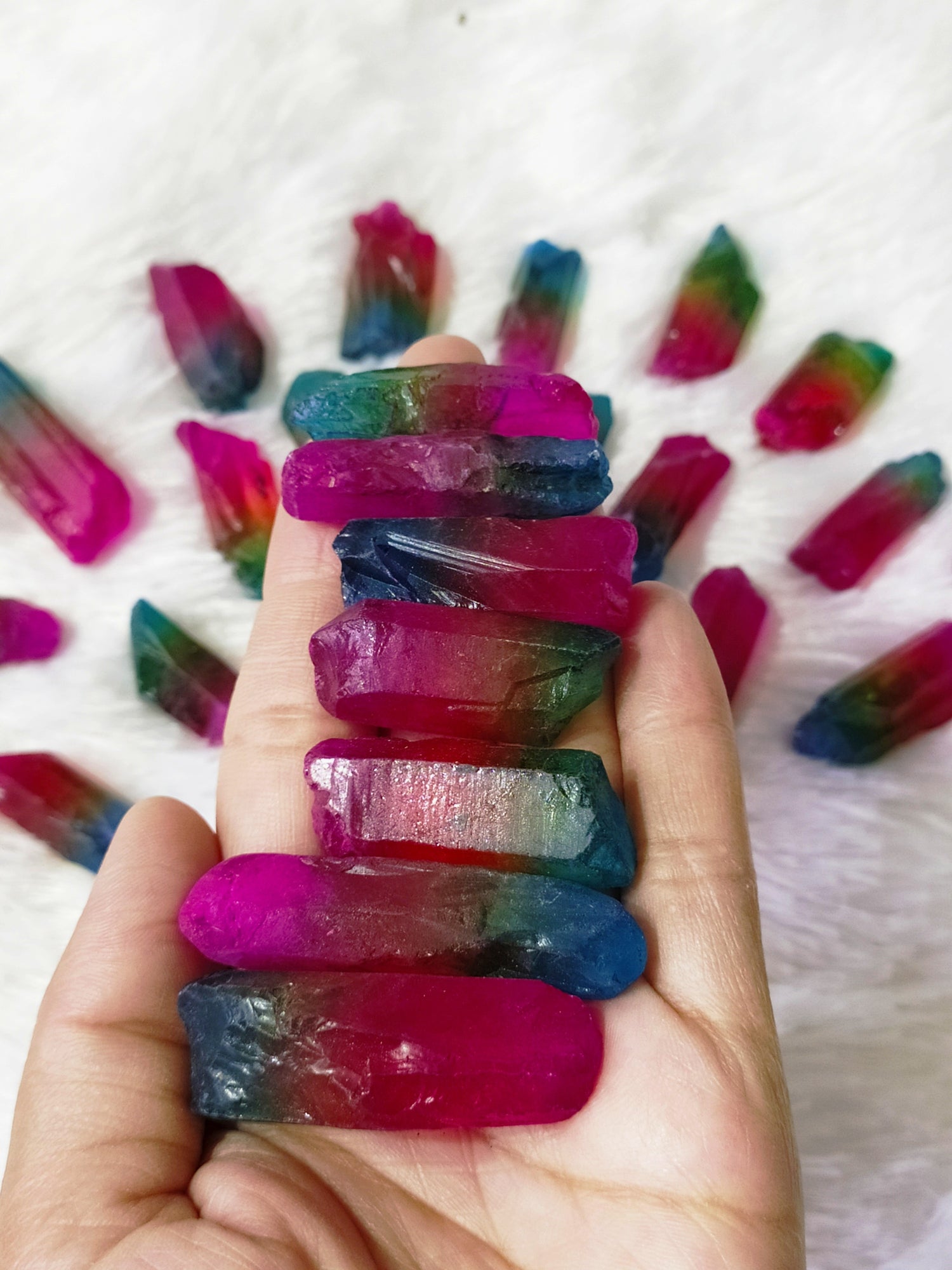 Multicolor Aura Quartz Raw Points