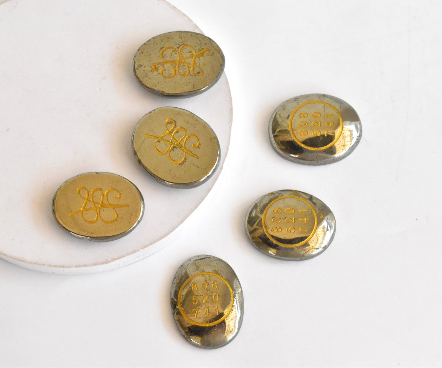 Polished Pyrite Zibu Stones, Flat Oval Stones