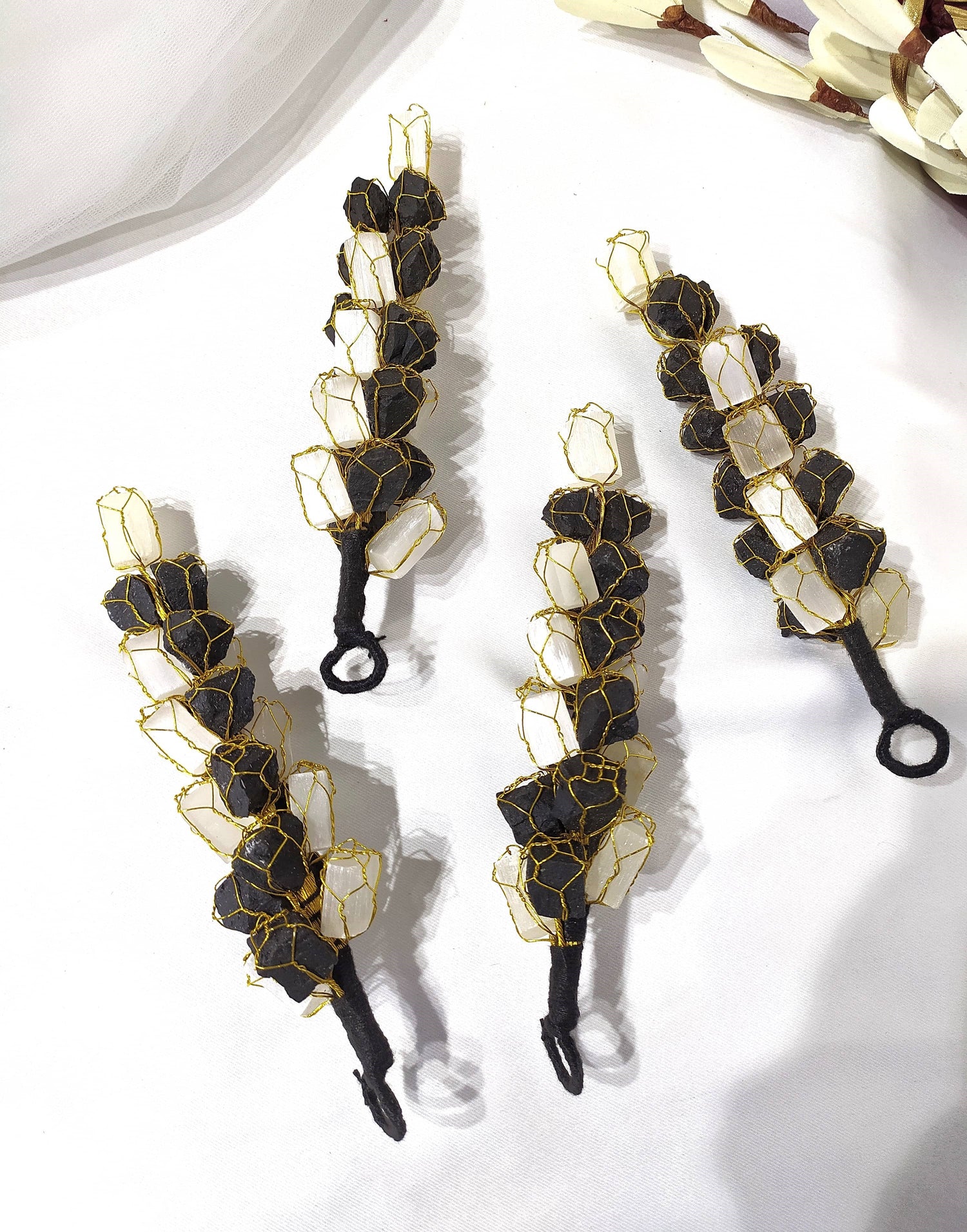 Raw Selenite with Black Tourmaline Hanger for Car and Home Decor