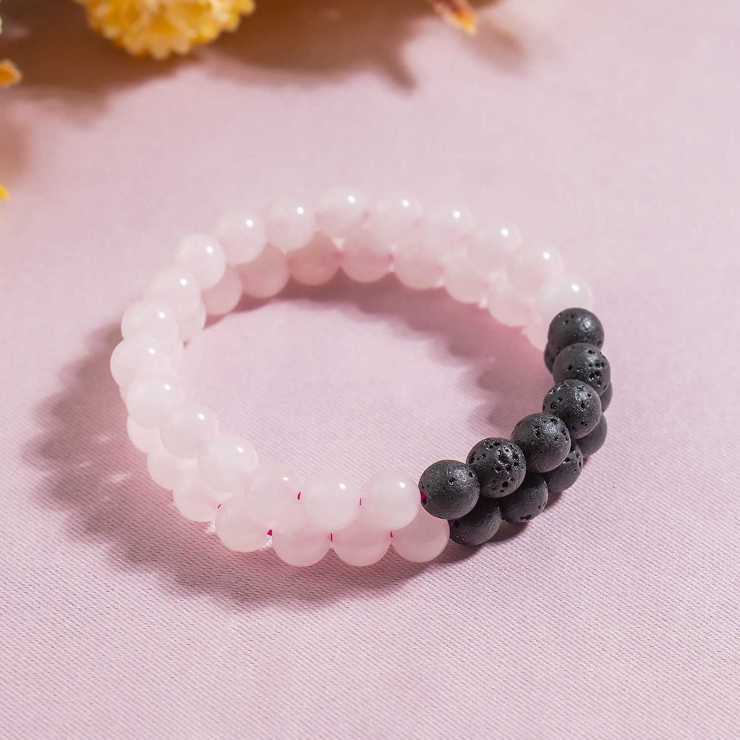 Rose Quartz Diffuser Bracelet With Lava Crystal Beads