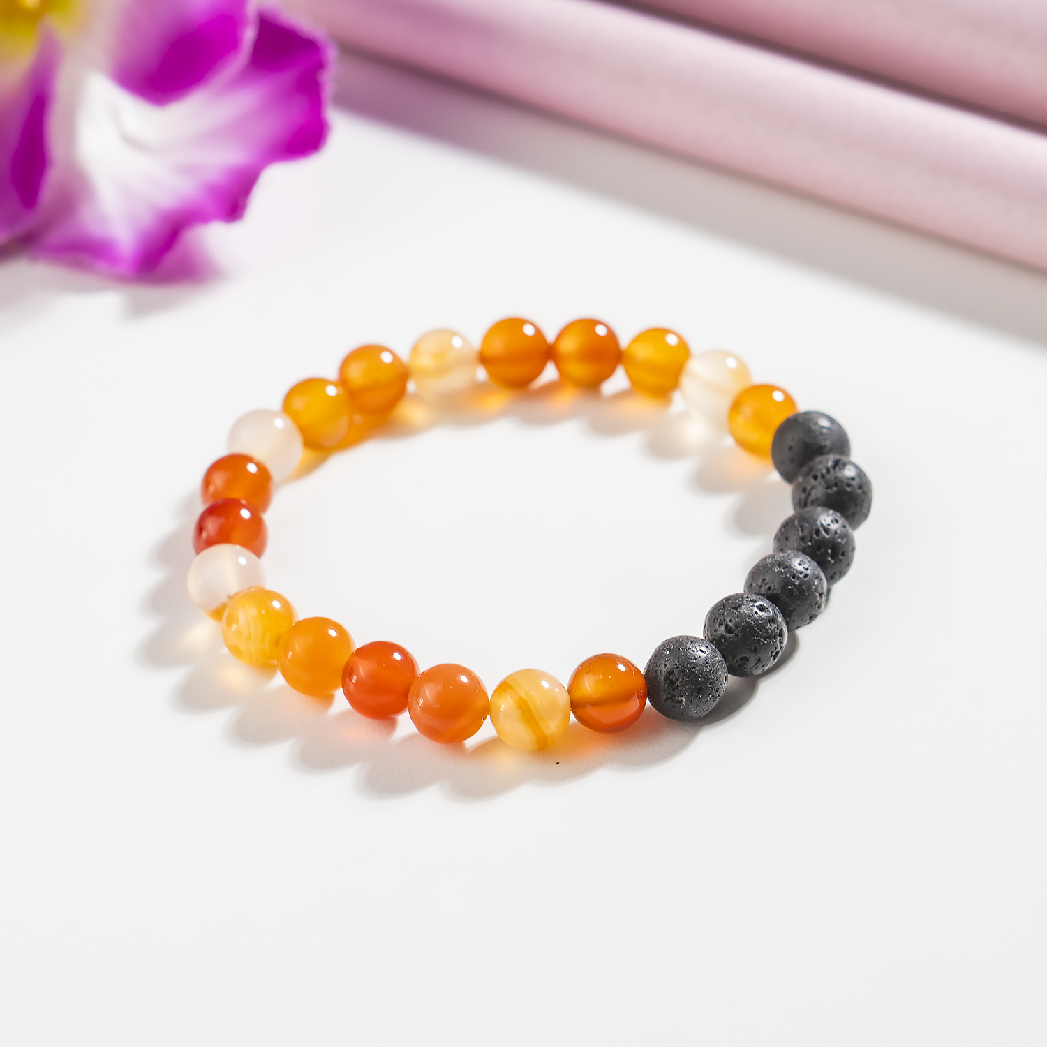 Carnelian Diffuser Bracelet With Lava Beads