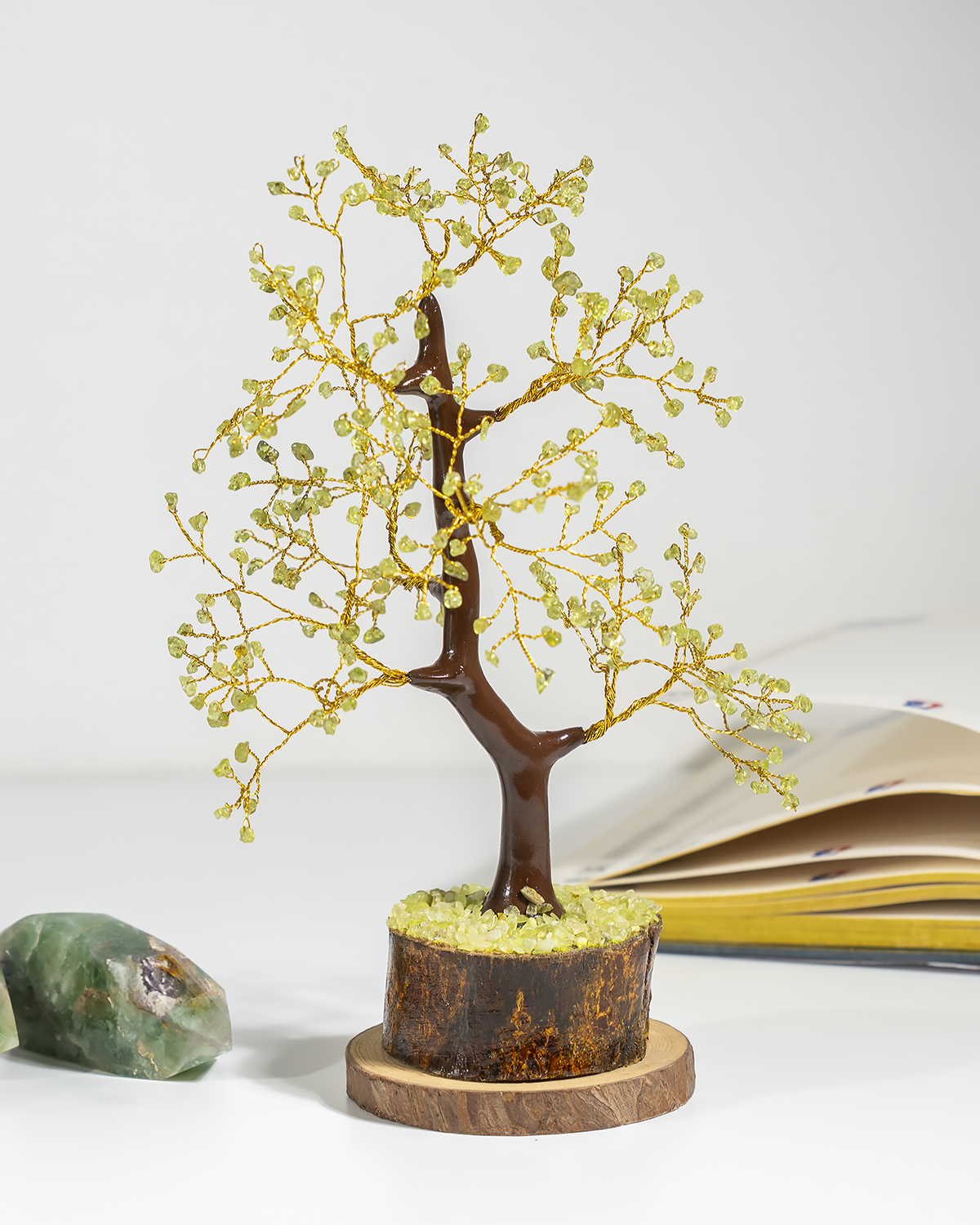 300 Chips Peridot Crystal Tree – Healing Crystal Tree of Life Home Décor