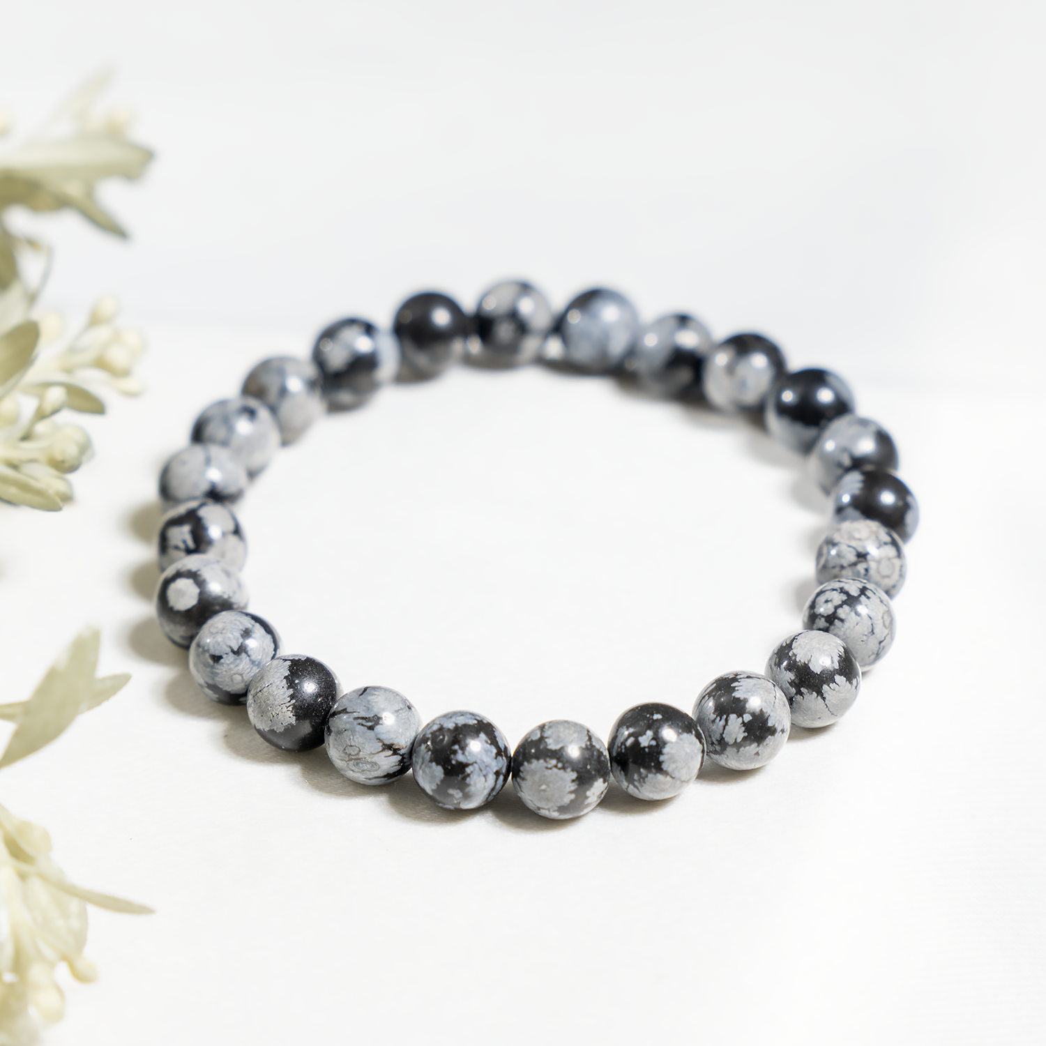 Black Snowflake Obsidian Healing Gemstone Bracelet