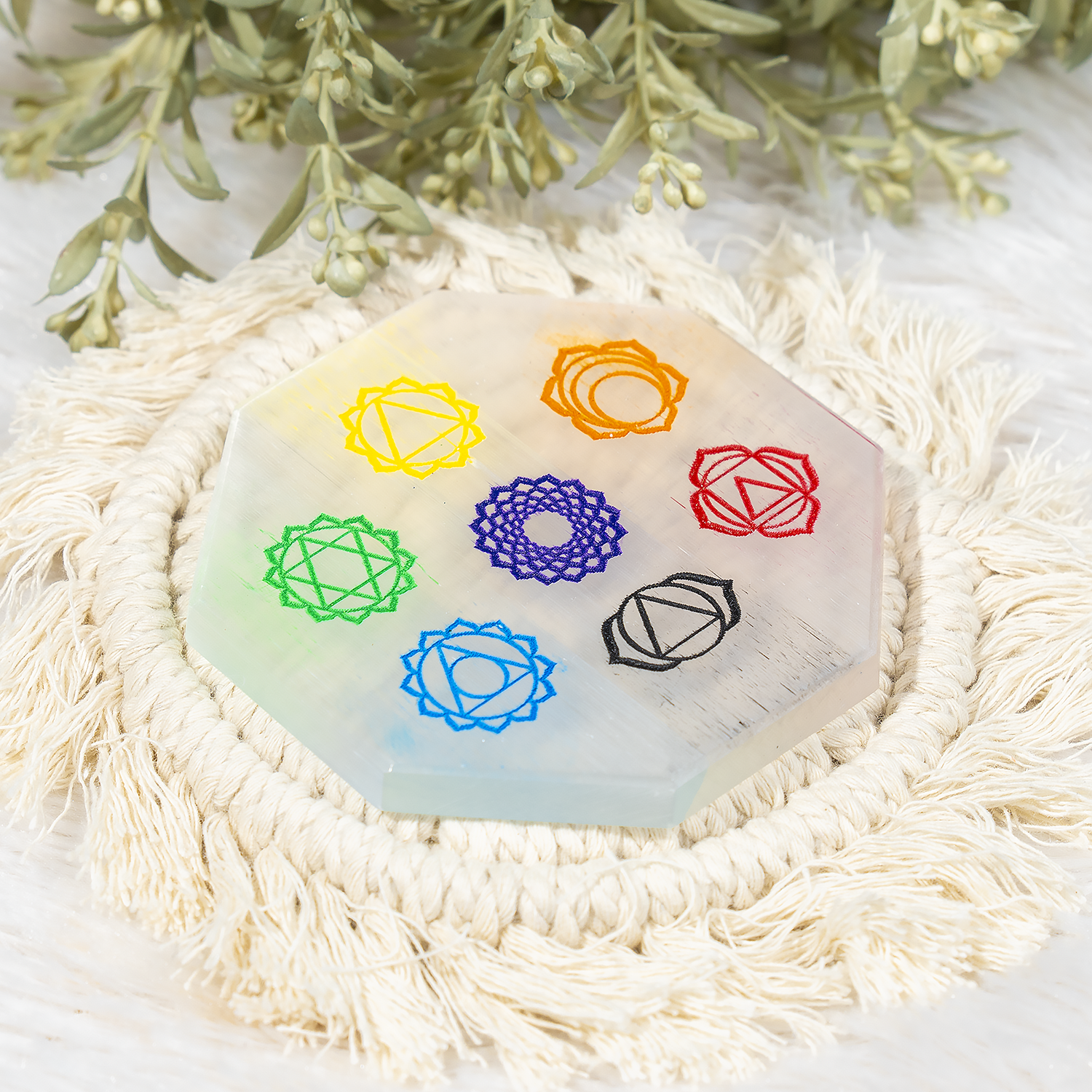 SELENITE Charging Plate, Hexagon 7 Chakra Selenite Charging Plate