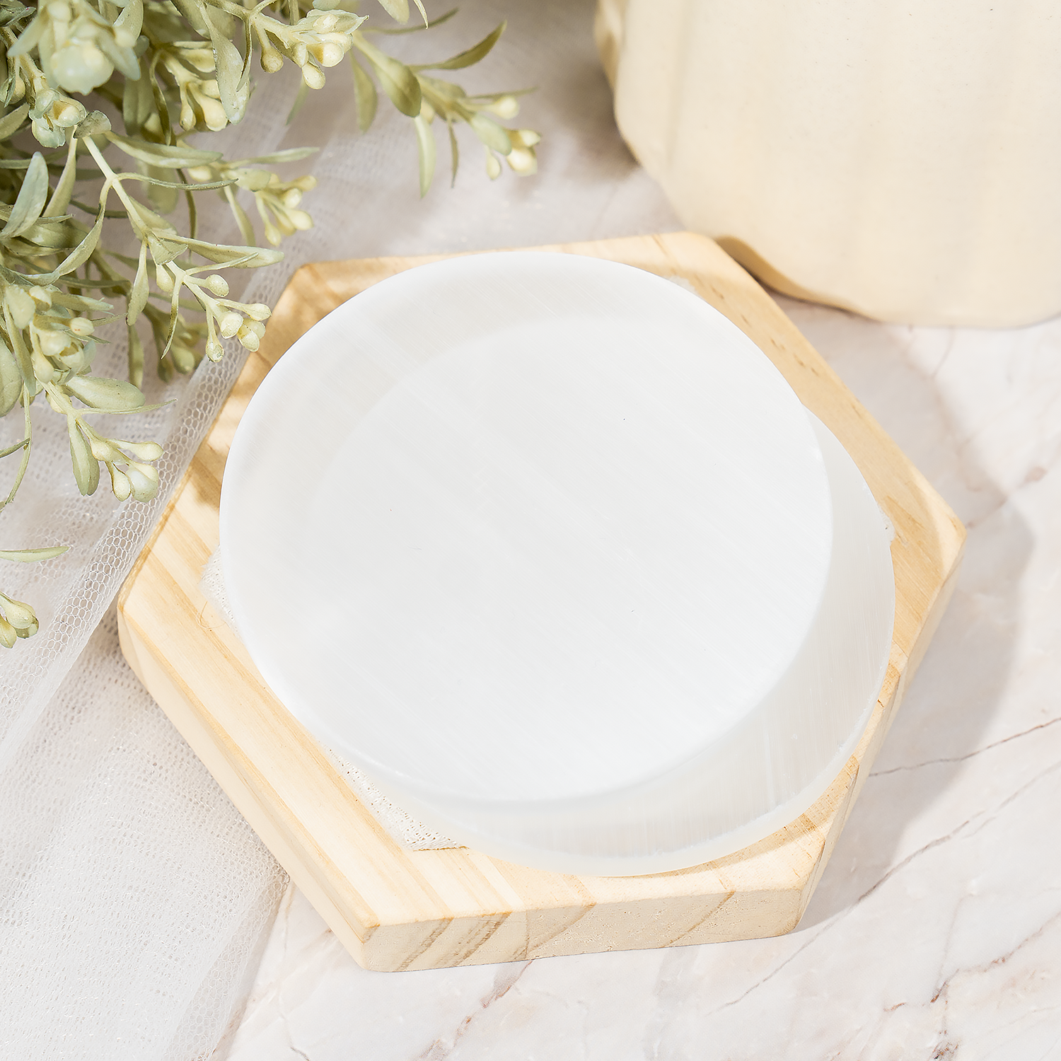 3-Inch Selenite Plain Round Charging Plate for Cleansing & Charging