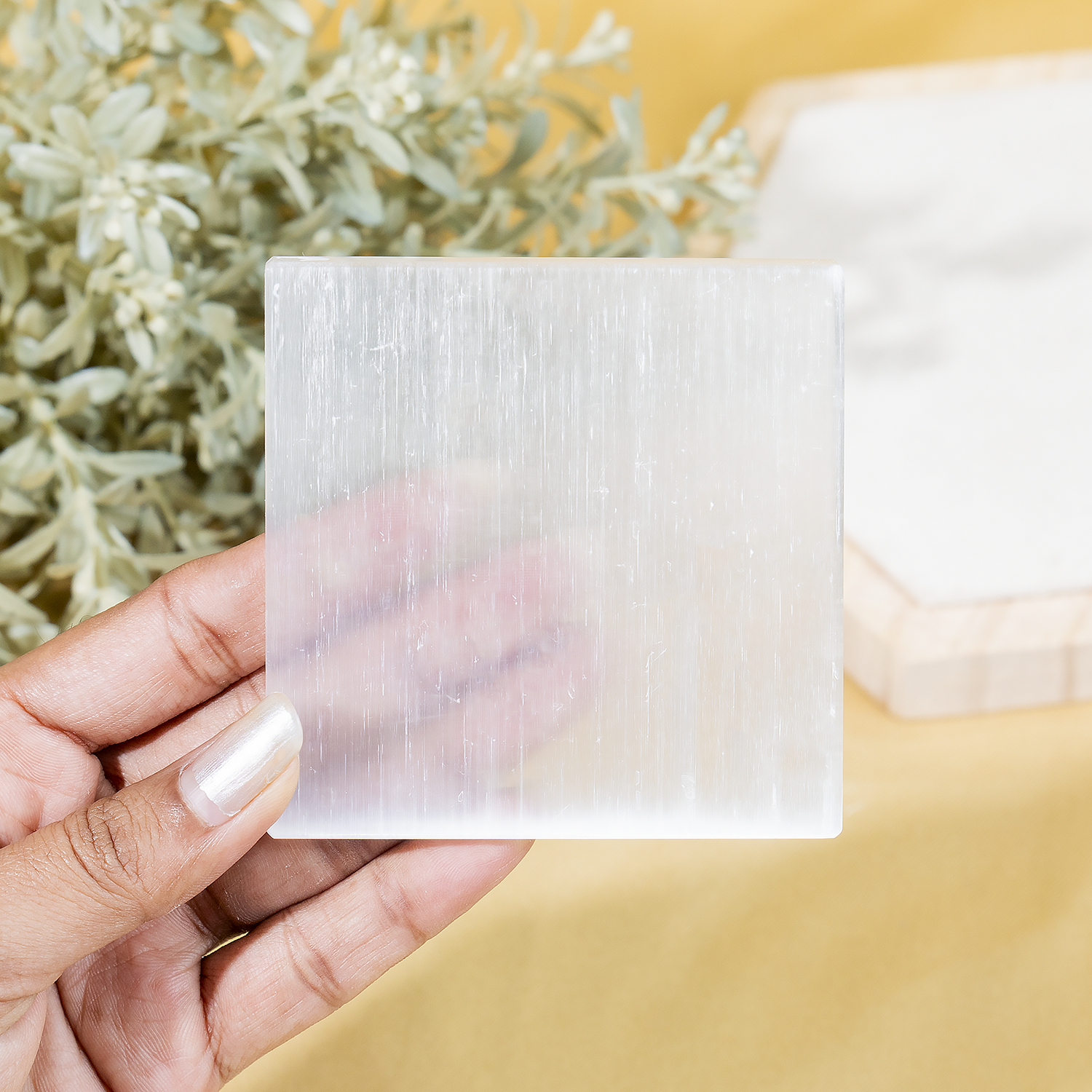 3-Inch Square Plain Selenite Plate – Selenite Charging Plate  For Crystal Charging & Cleansing