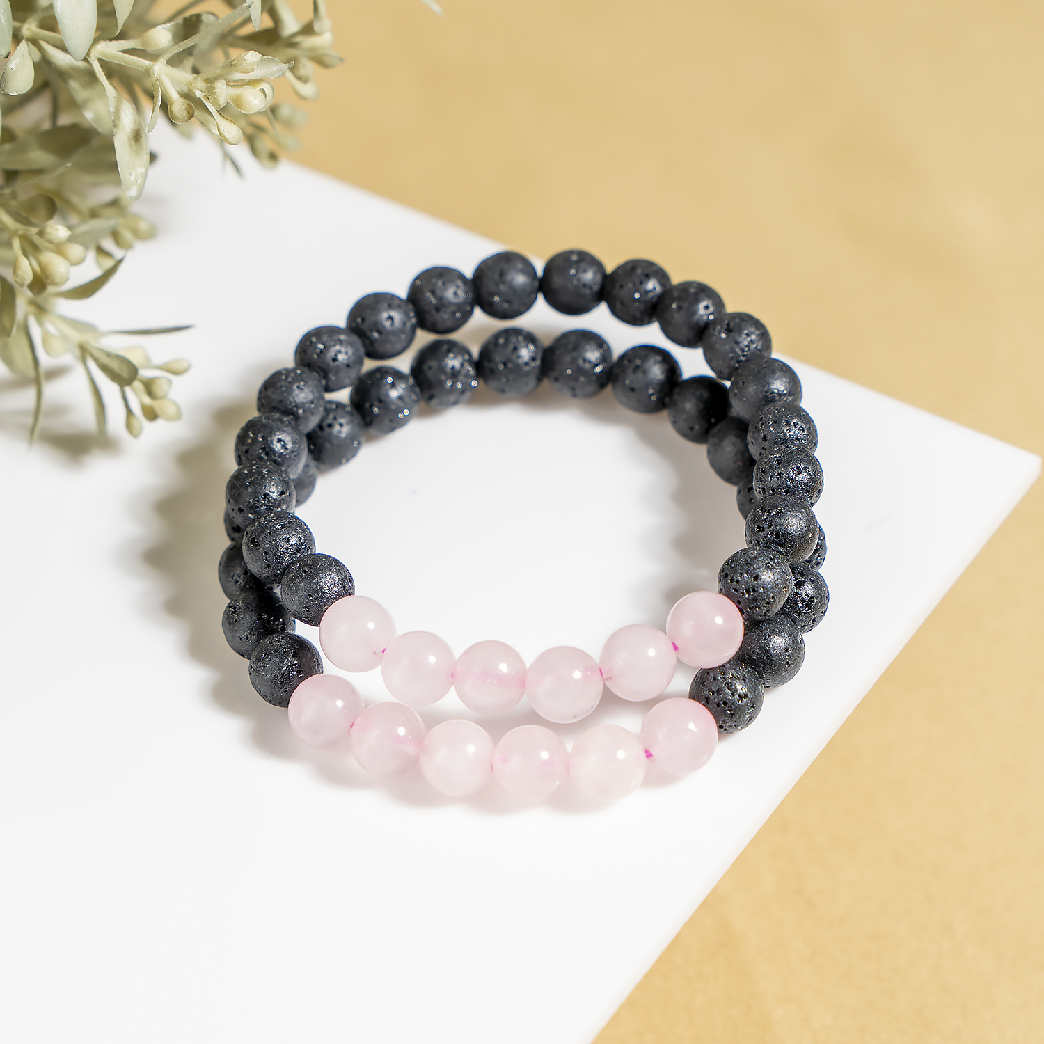 Lava Diffuser Bracelet with Rose Quartz Beads