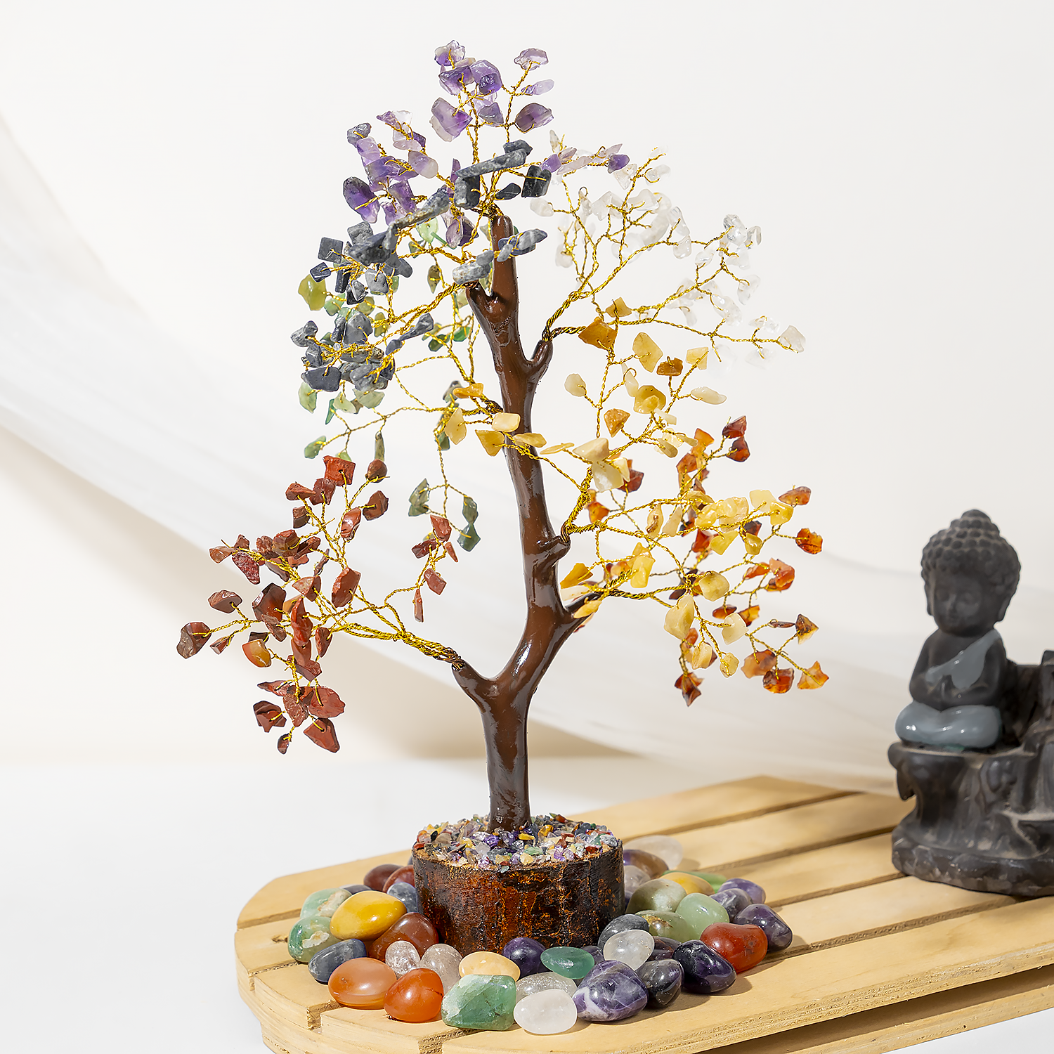 300 Chips 7 Chakra Gemstone Tree, Healing Crystal Tree