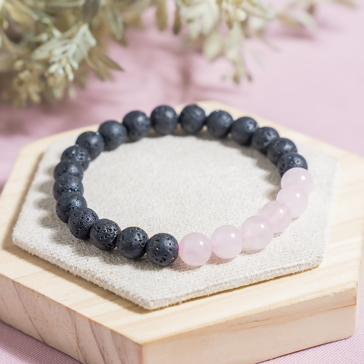 Lava Diffuser Bracelet with Rose Quartz Beads