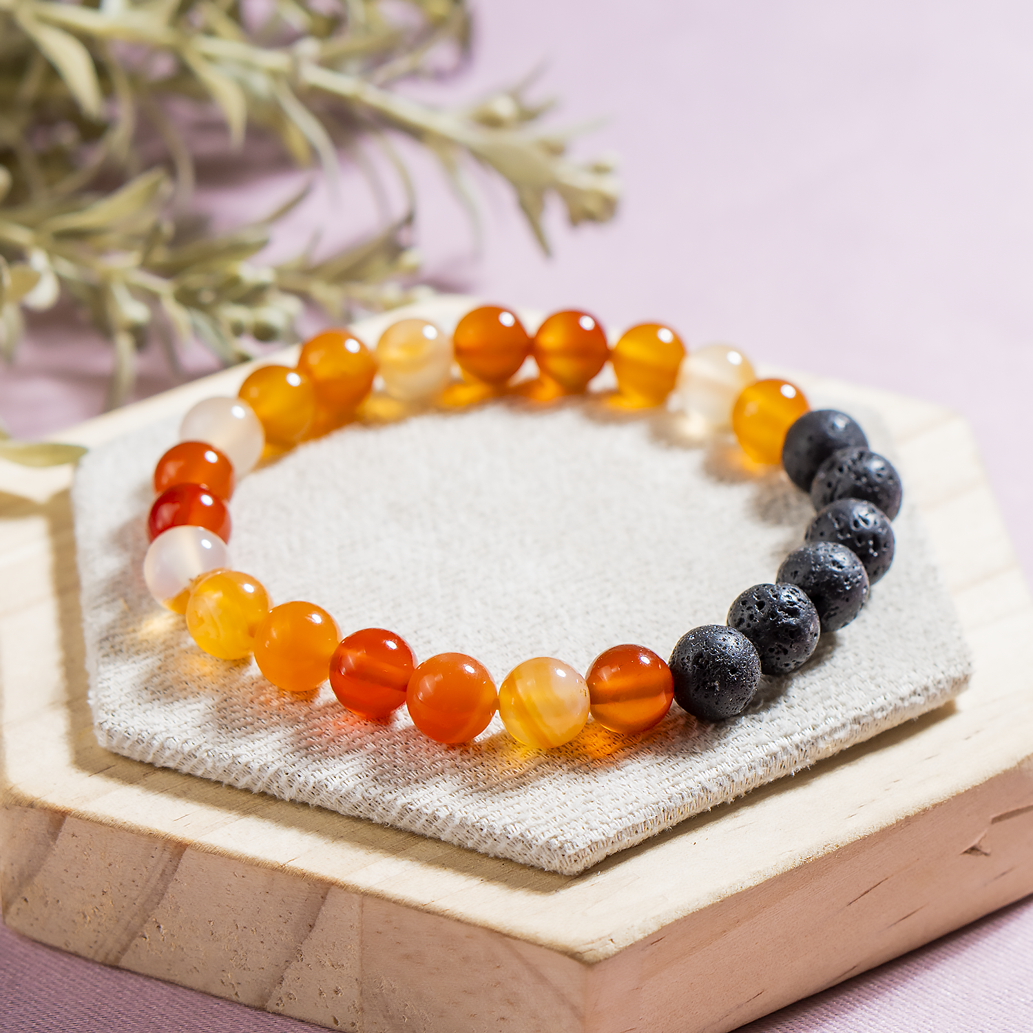 Carnelian Diffuser Bracelet With Lava Beads