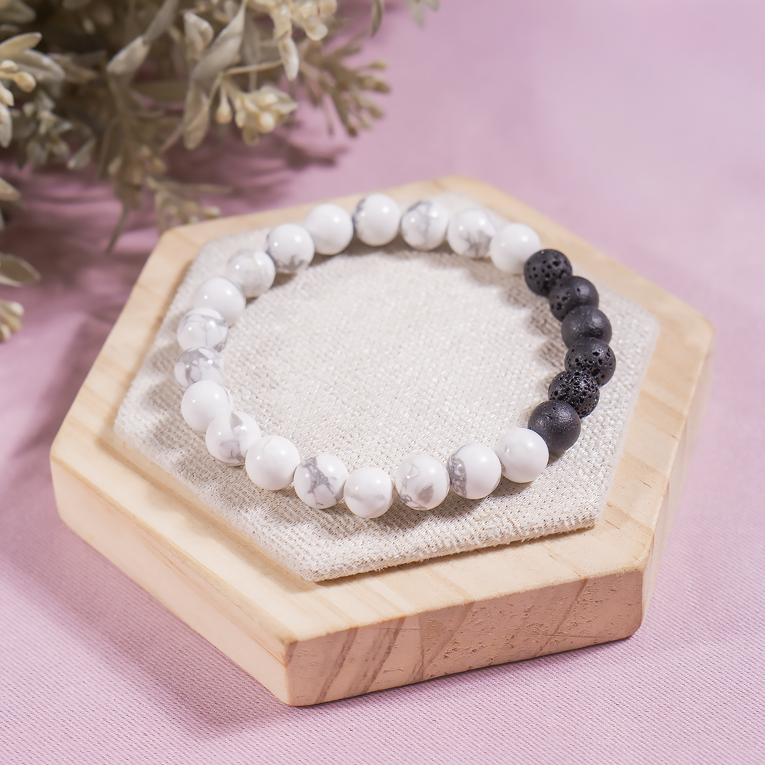 Howlite Diffuser Bracelet With Lava Crystal Beads