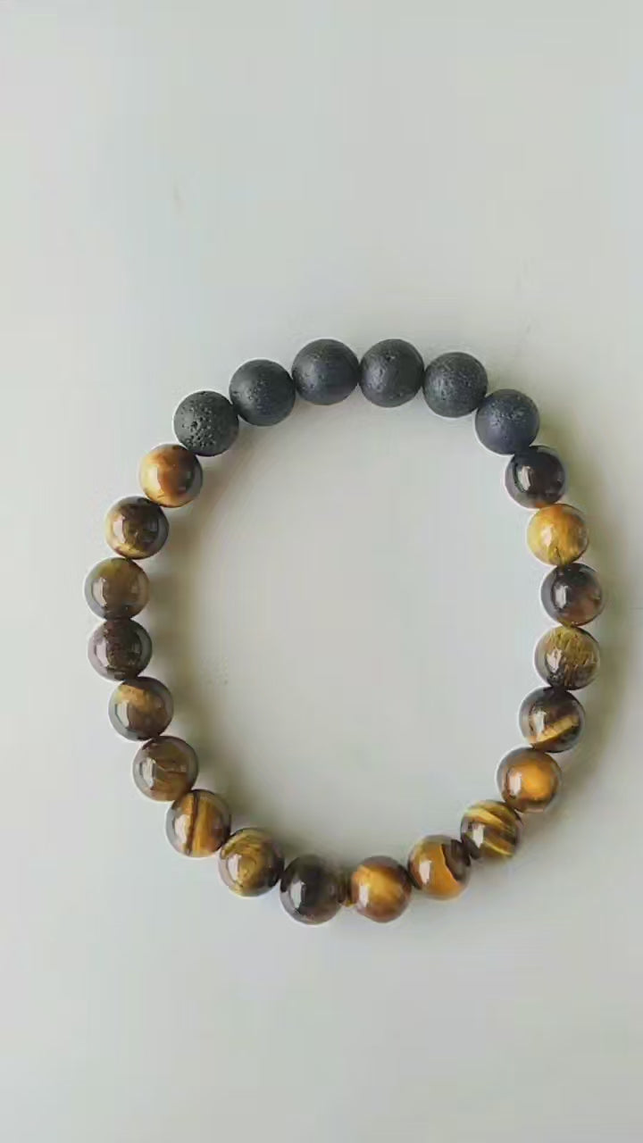 Tiger Eye Diffuser Bracelet With Lava Beads