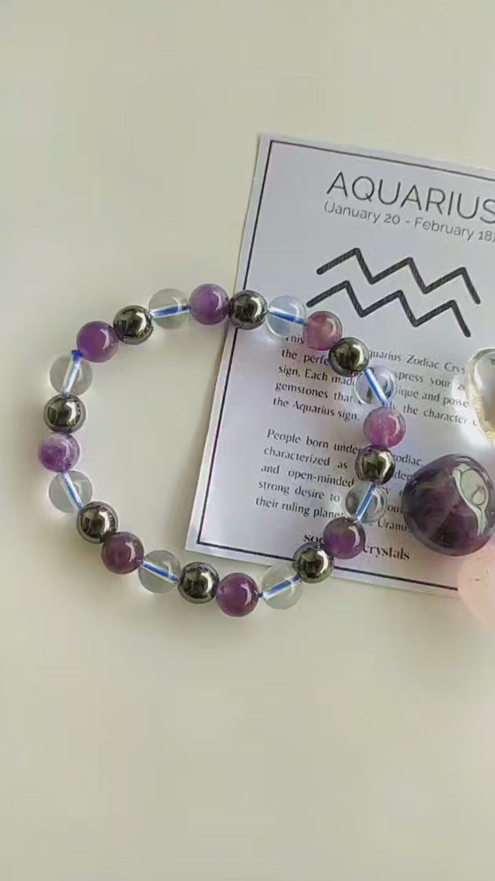 AQUARIUS Zodiac Crystal Kit, Bracelet & Tumbles