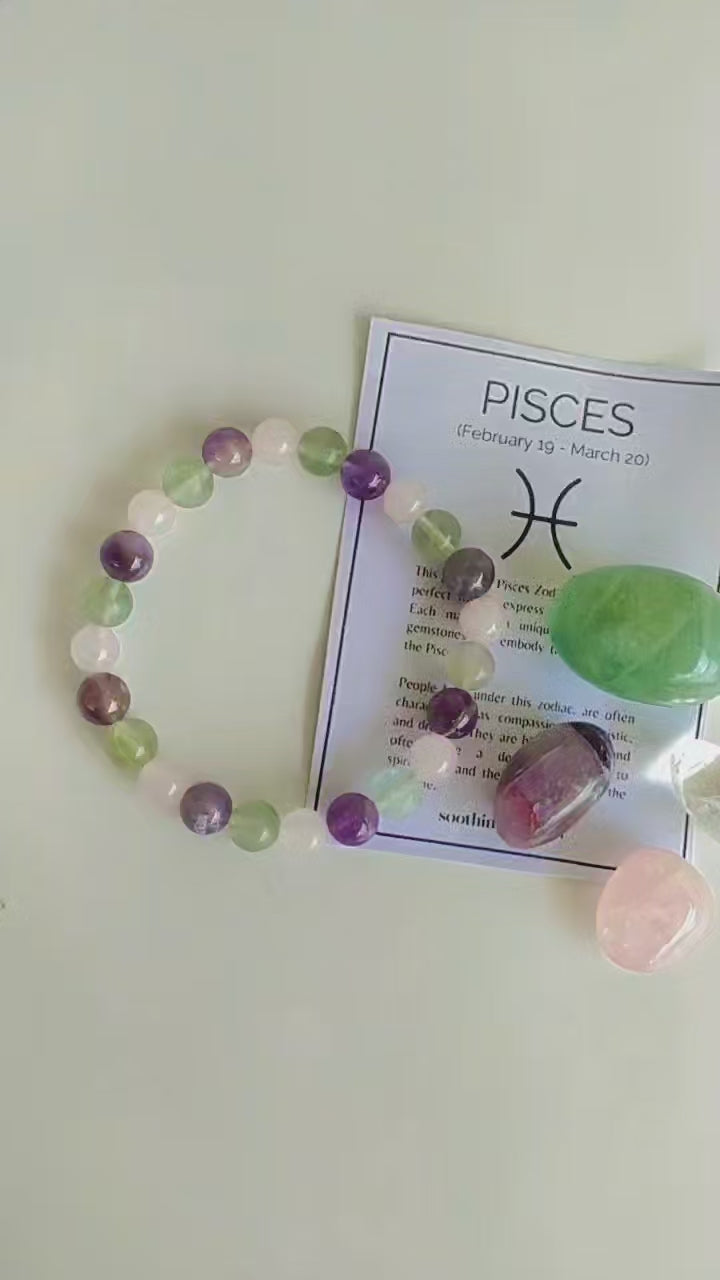 PISCES Zodiac Crystal Kit, Bracelet & Tumbles