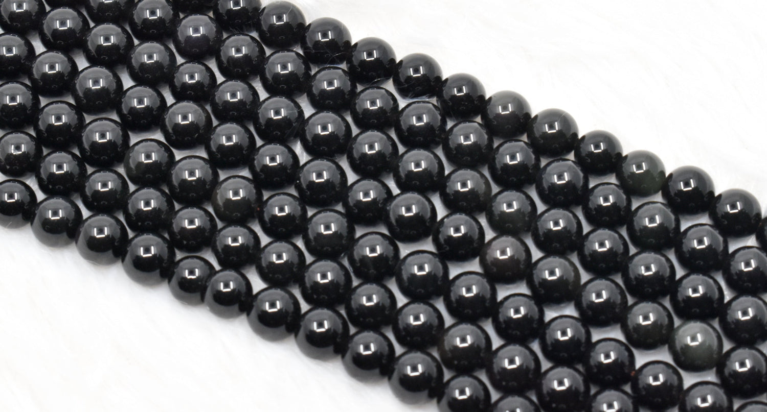 Natural Black Obsidian Round Beads
