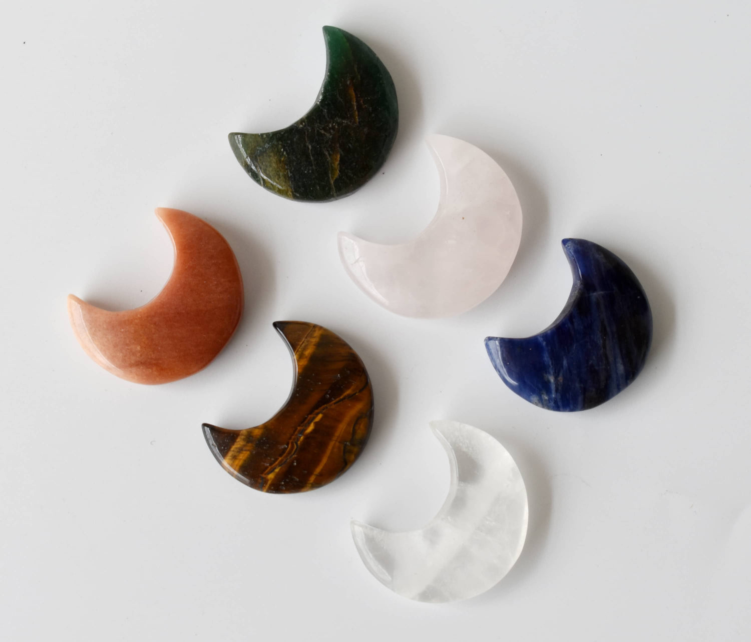 Natural Polished Moons, Hand Carved Crescent Moon Shaped Gemstones