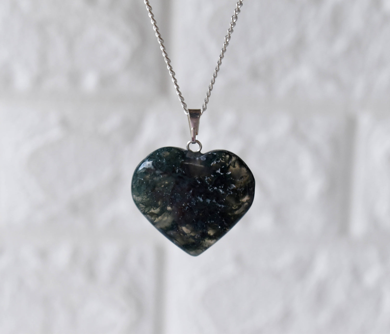 Real Moss Agate Crystal Heart Pendant