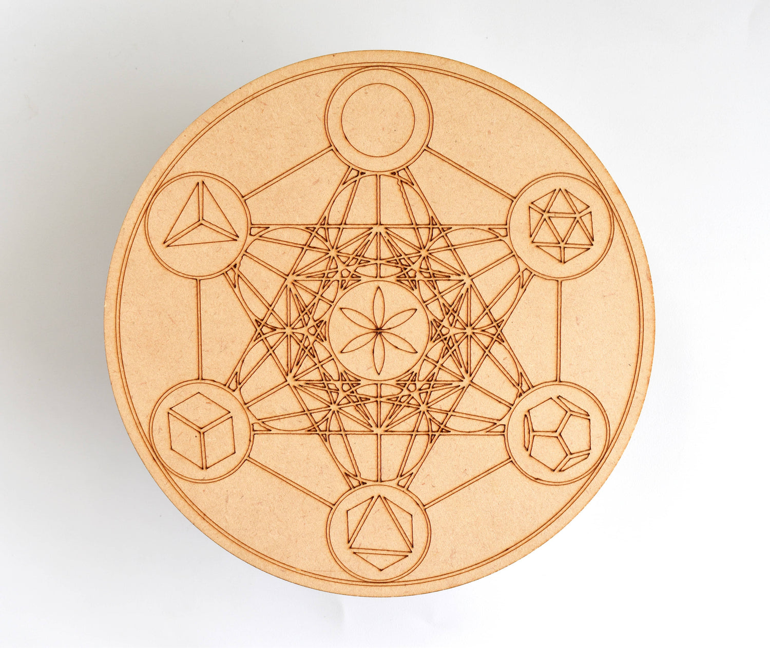 Sacred Geometry Crystal Grid Board, 6" Wooden Crystal Grid Plate