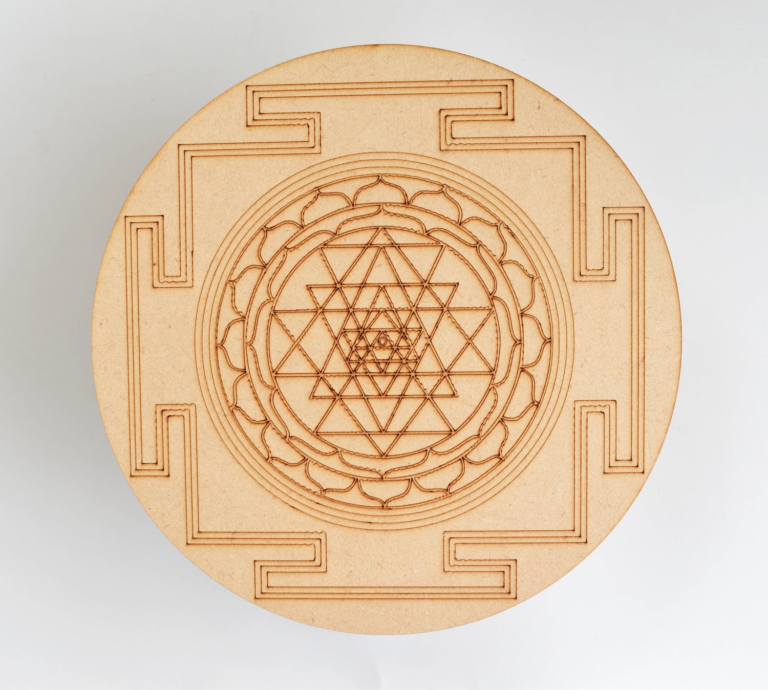 Shri Yantra Crystal Grid Board, 6" Wooden Crystal Grid Plate