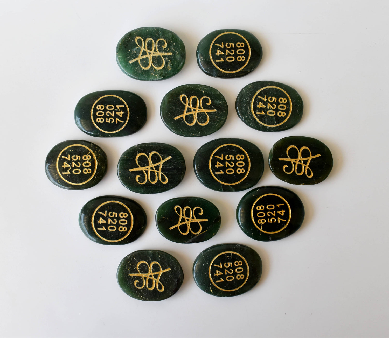 Polished Green Jade Zibu Stones, Flat Oval Stones