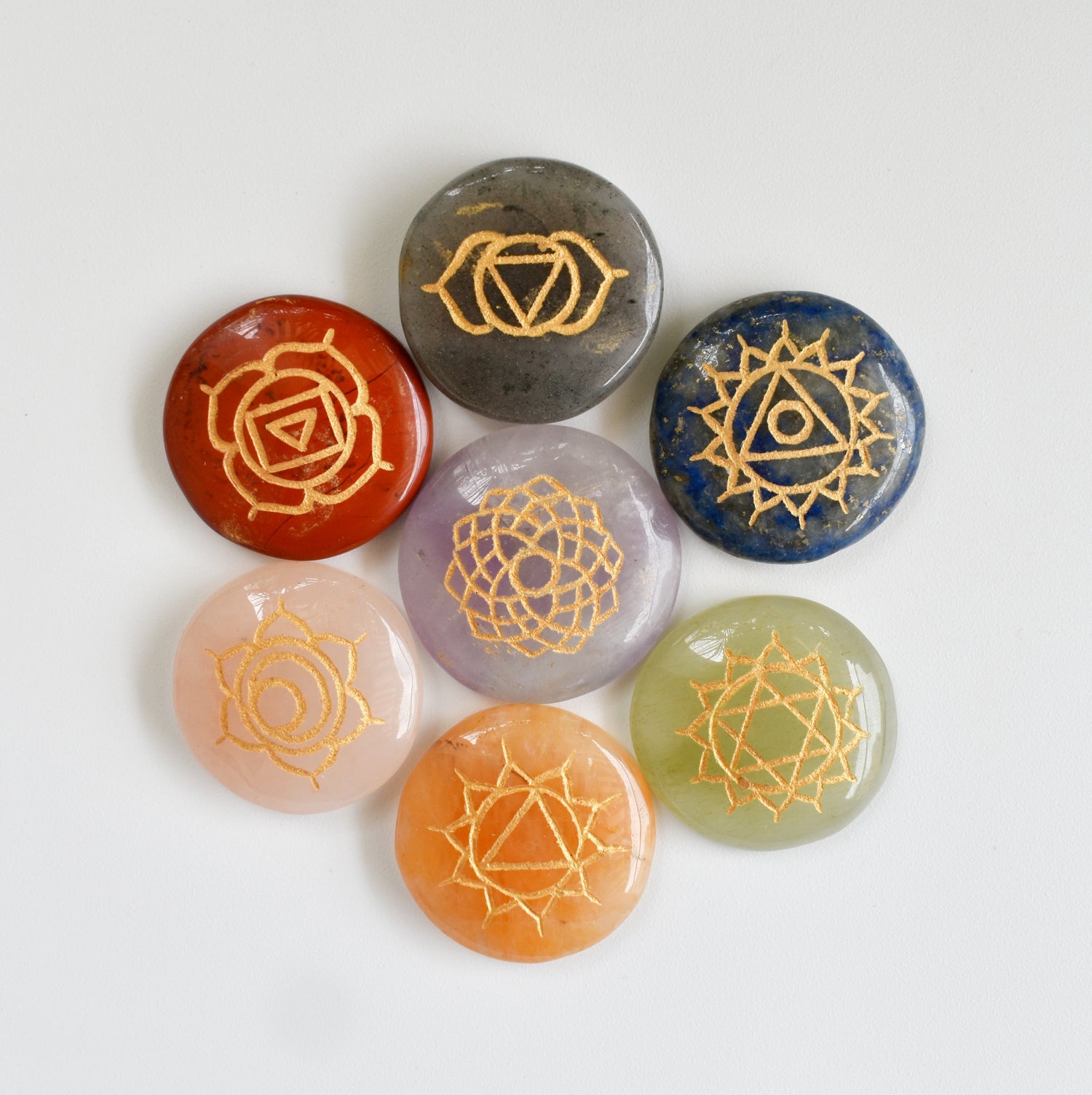 Round Reiki 7Chakra Stones Set, Chakra Set