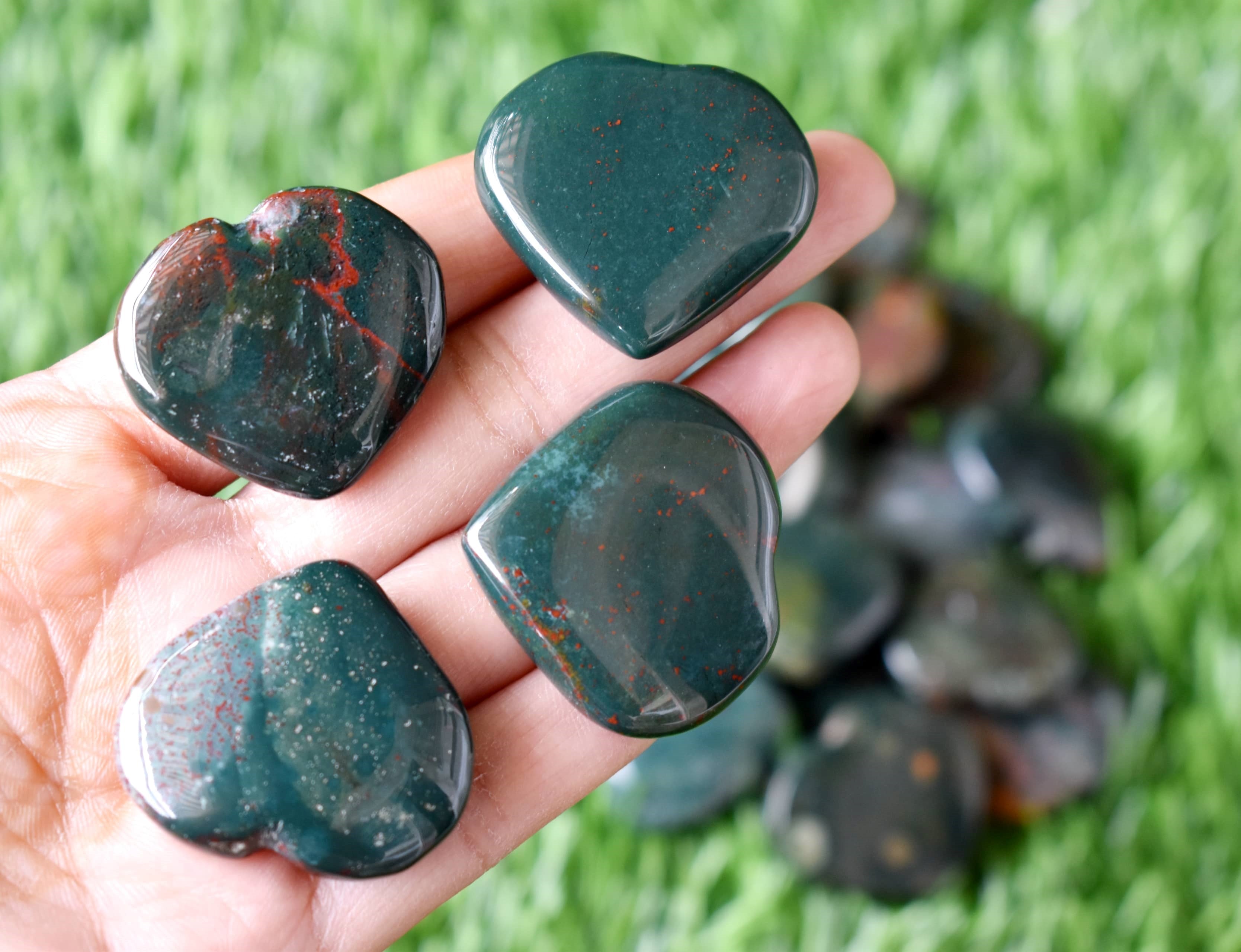 1 Inch Bloodstone Heart, Puffy Mini Pocket Stone Heart