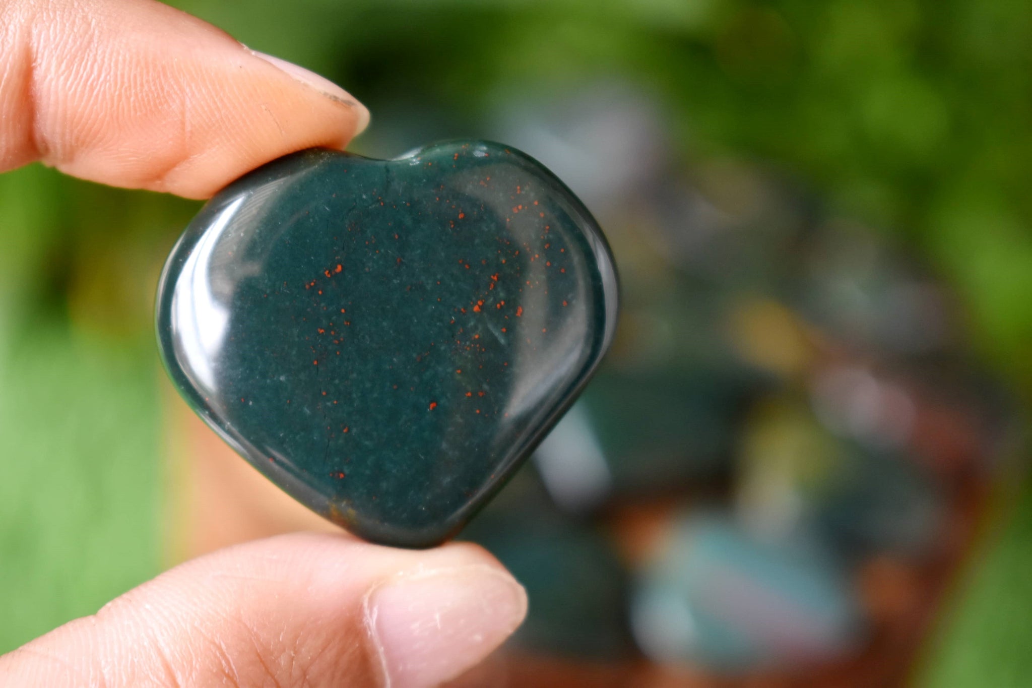 1 Inch Bloodstone Heart, Puffy Mini Pocket Stone Heart