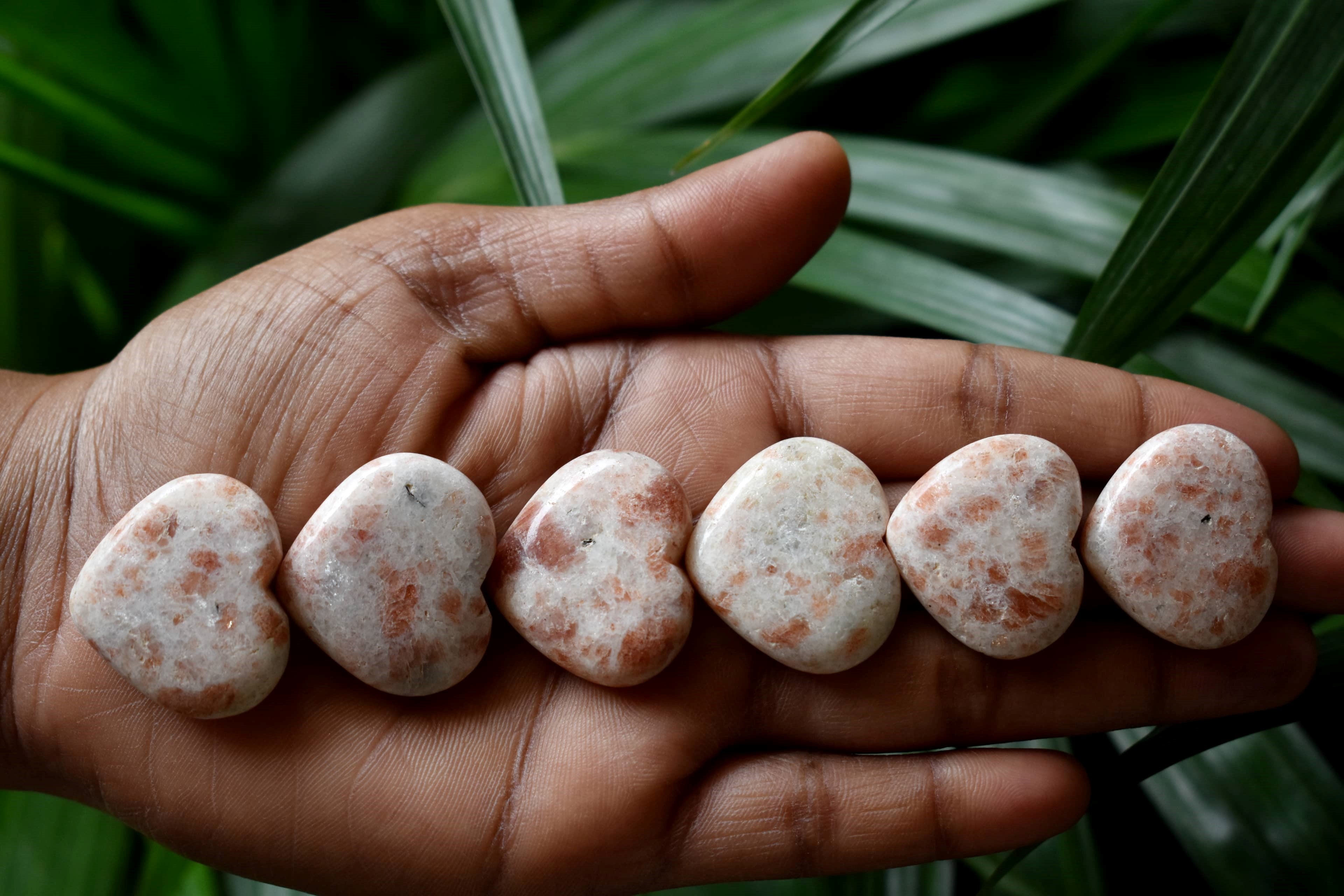 1 Inch Sunstone Heart, Puffy Mini Pocket Stone Heart