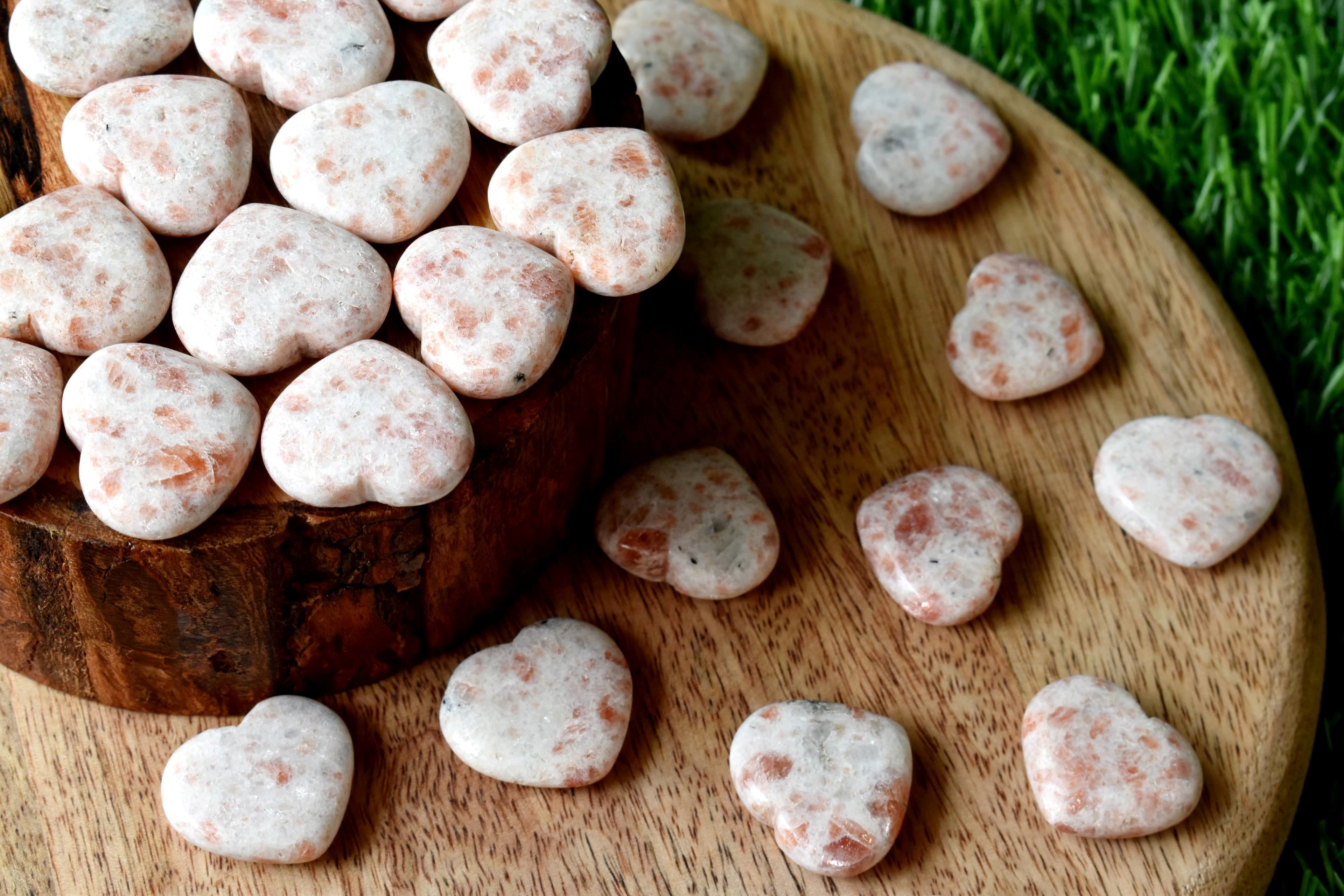 1 Inch Sunstone Heart, Puffy Mini Pocket Stone Heart