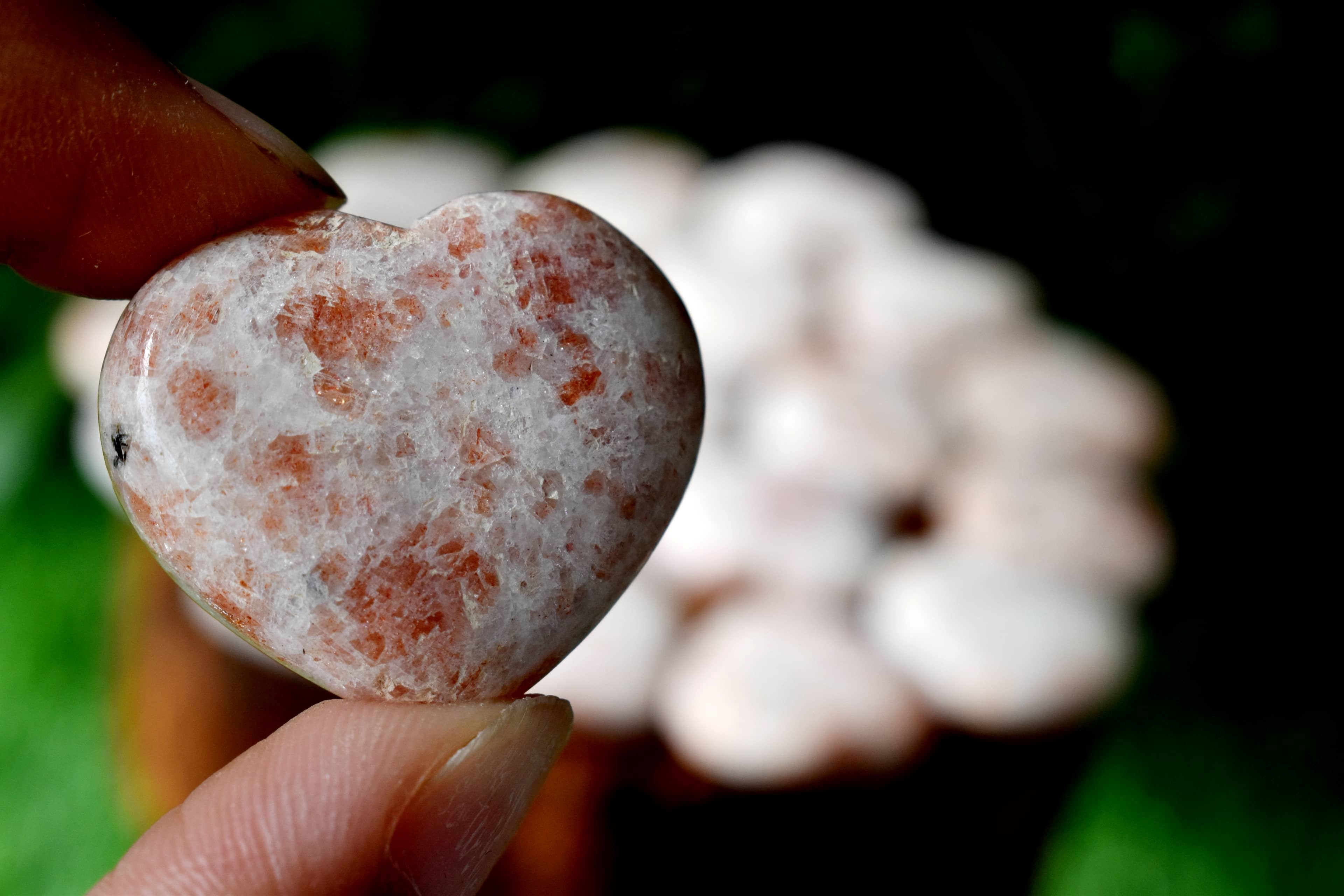 1 Inch Sunstone Heart, Puffy Mini Pocket Stone Heart