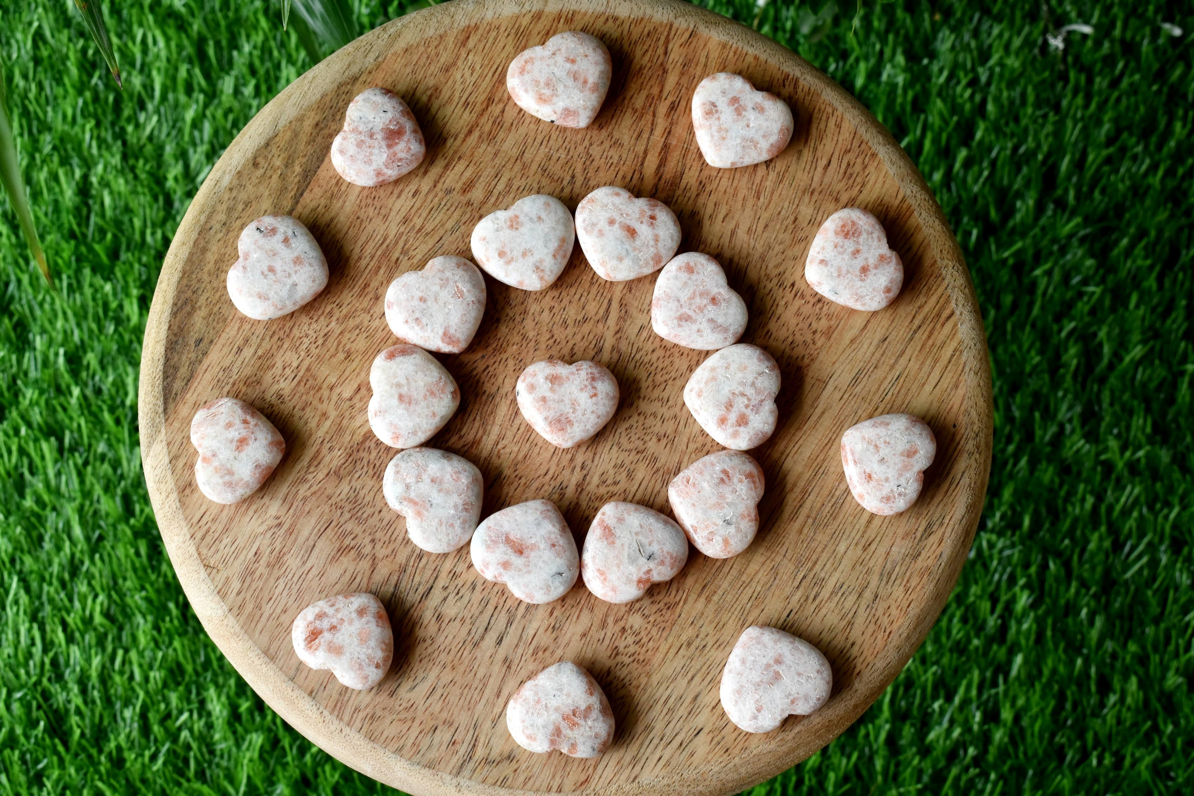 1 Inch Sunstone Heart, Puffy Mini Pocket Stone Heart