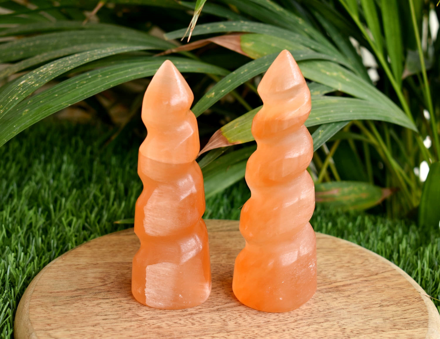 Orange Selenite Spiral Towers, Natural 4" Colored Crystal Swirl Point