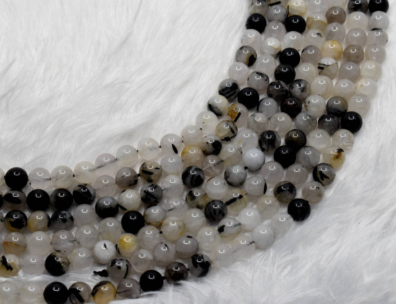 Natural Black Rutile Round Beads