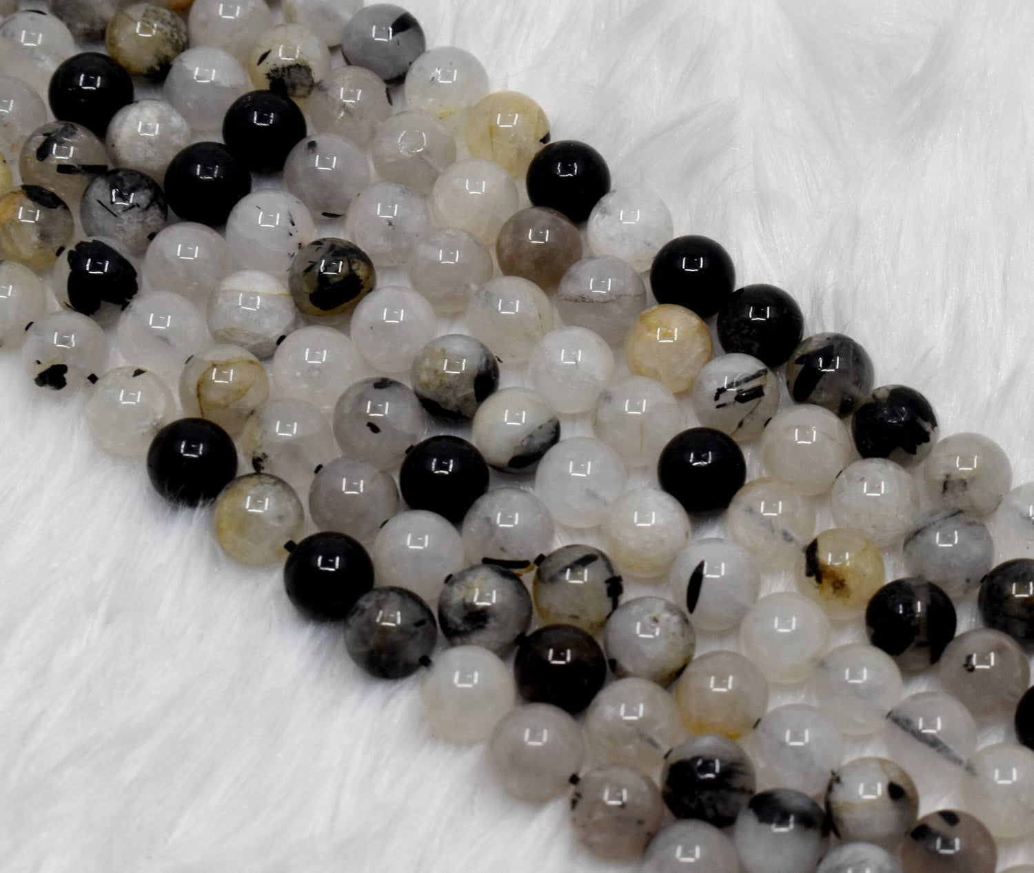 Natural Black Rutile Round Beads