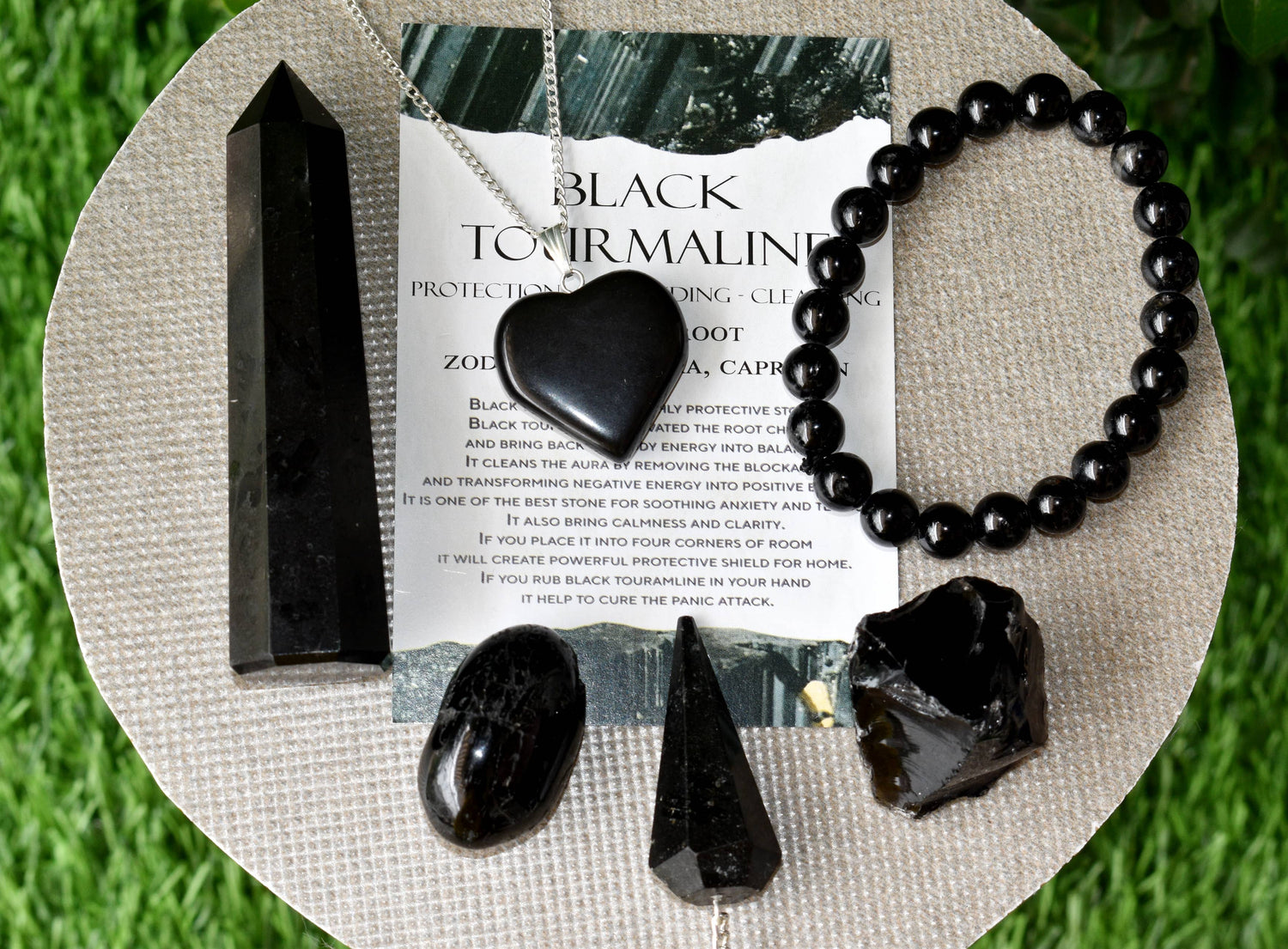Black Tourmaline Crystal Gift Set, Real Polished Gemstones.