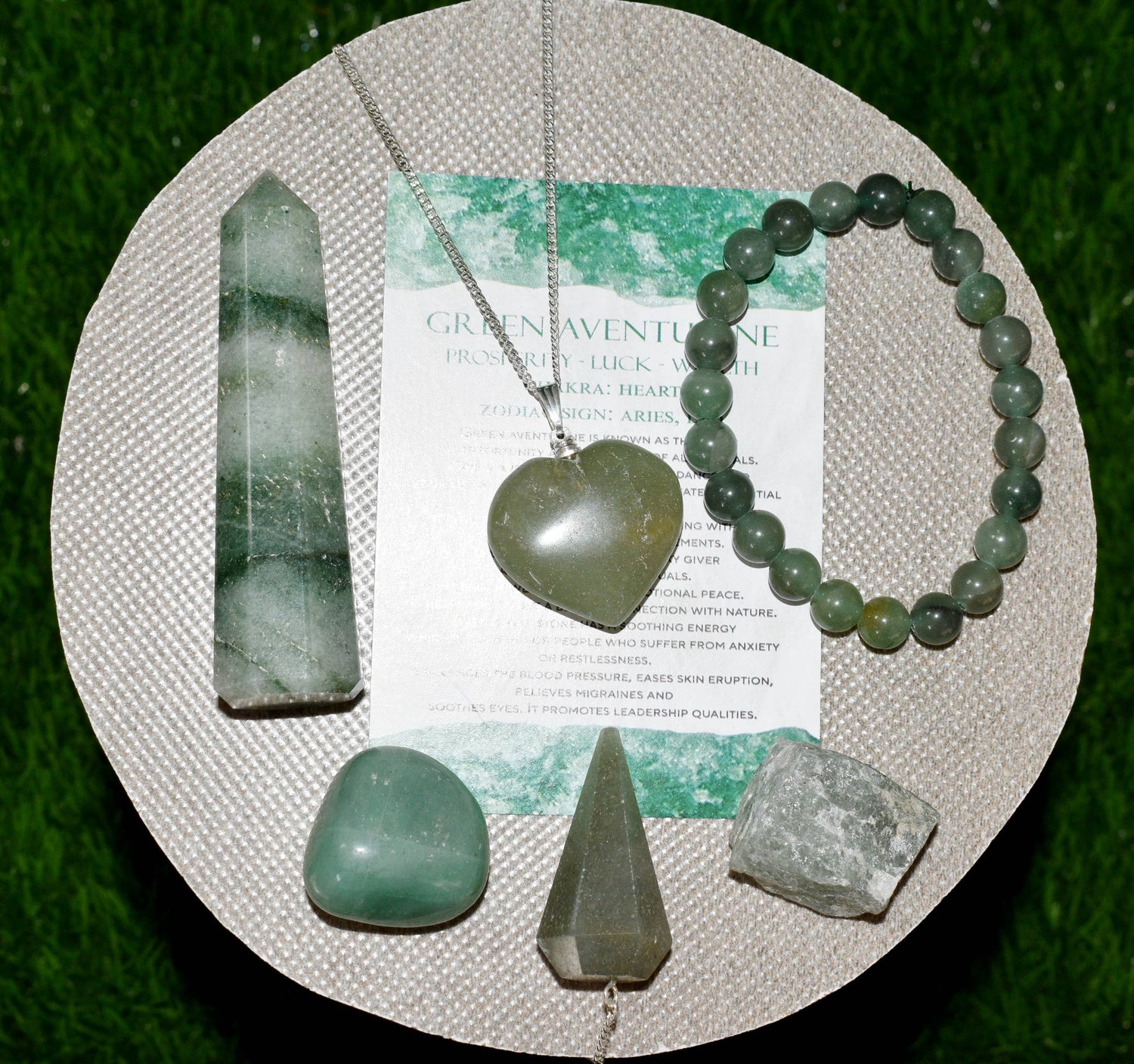 Green Aventurine Crystal Gift Set, Real Polished Gemstones.