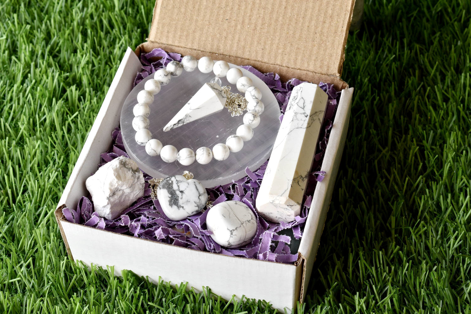 Howlite Crystal Gift Set, Real Polished Gemstones.