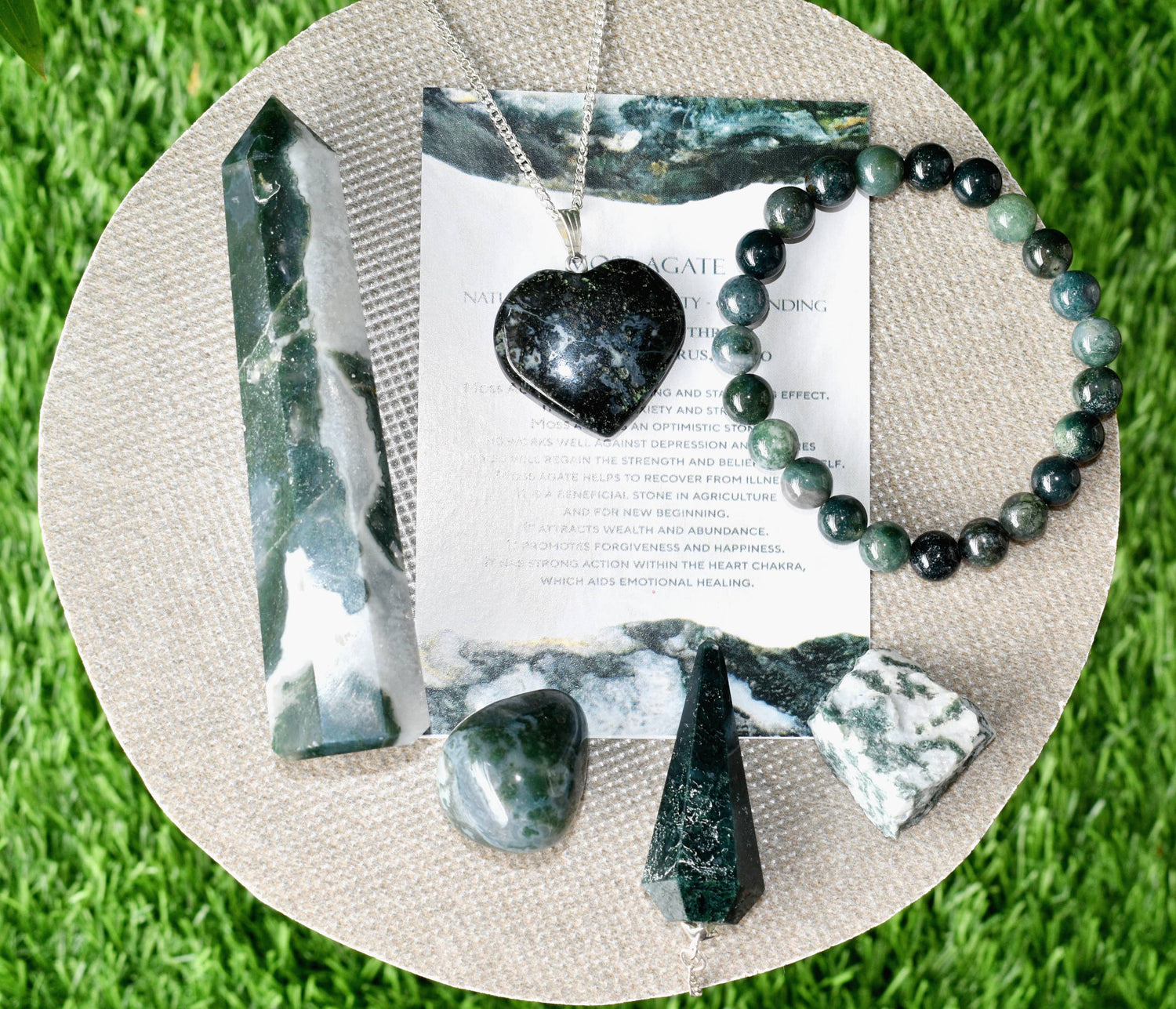Moss Agate Crystal Gift Set , Real Polished Gemstones.