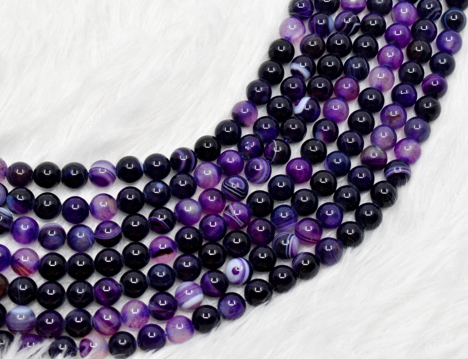 Natural Purple Banded Agate Round Beads