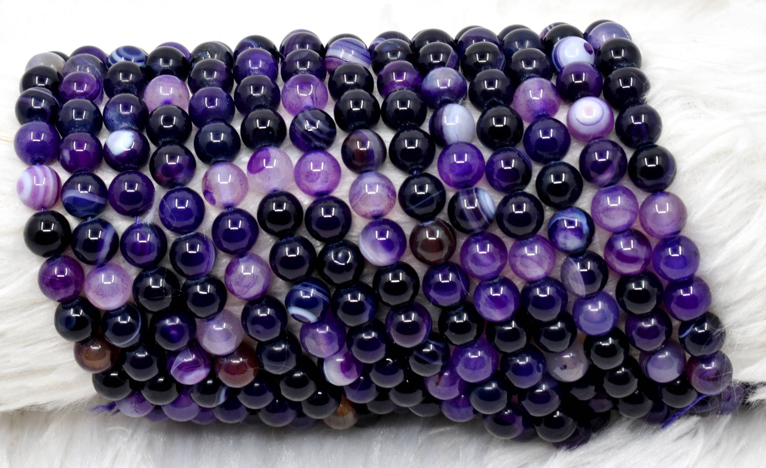Natural Purple Banded Agate Round Beads