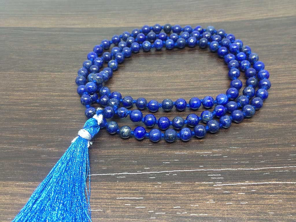 One (1) Natural 6mm Lapis Lazuli Knotted Mala With 108 Prayer Beads, Lapis Lazuli Prayer Mala Lapis Necklace